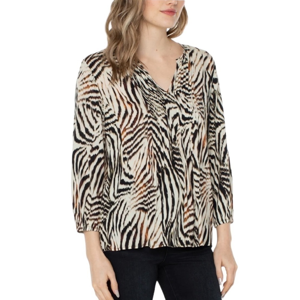 LIVERPOOL Los Angeles Animal Print V-neck Peasant Blouse Top Size M